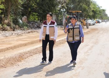 Supervisa Estefanía Mercado pavimentación en avenida Constituyentes