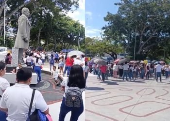 Docentes realizan mitin frente al Palacio Municipal
