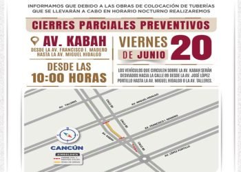 Cierran tramo de la avenida Kabah por obras nocturnas en Cancún