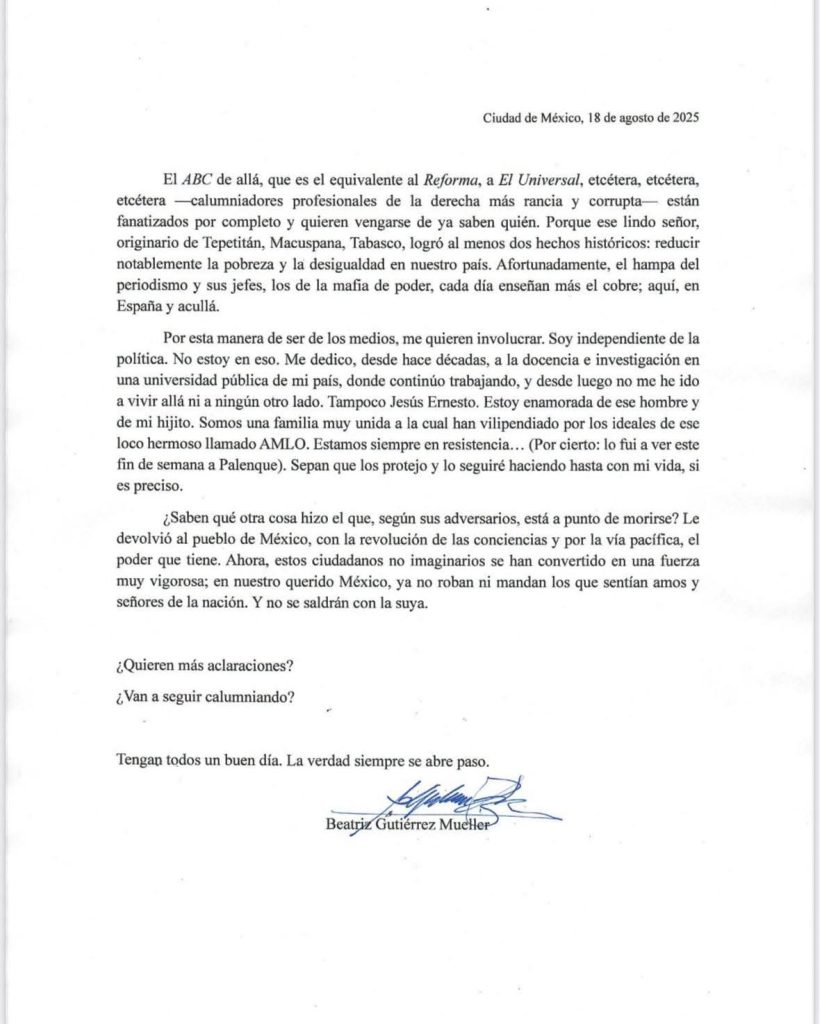 "No me he ido a vivir a ningún otro lado".- Beatriz Gutiérrez Müller niega residir en España