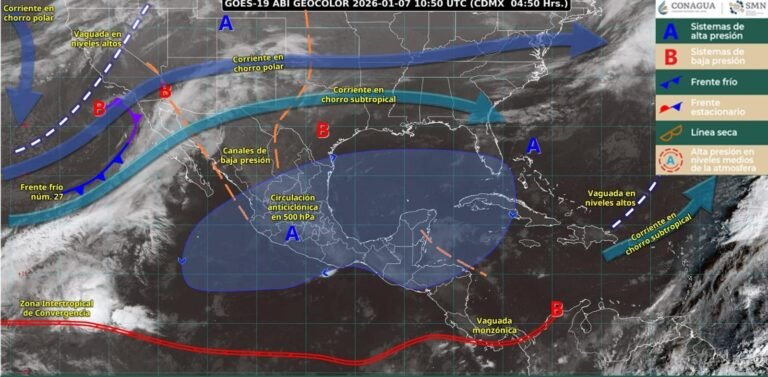 La masa polar del frente frío 27 provoca nieve y vientos de 90 km/h