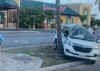 Se estrella taxi contra palmera en Zona Hotelera de Cancún 3 Se estrella taxi contra palmera en Zona Hotelera de Cancún