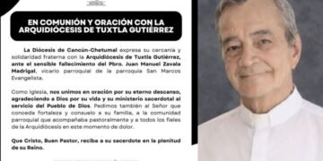 Lamenta Diócesis Cancún-Chetumal muerte de párroco reportado desaparecido en Chiapas