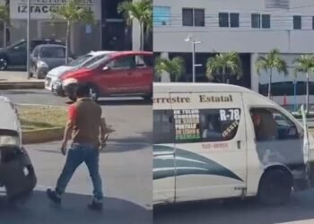 TRAS JUGAR “CARRERITAS”: Protagonizan transportistas riña y choque en Cancún (VIDEO)