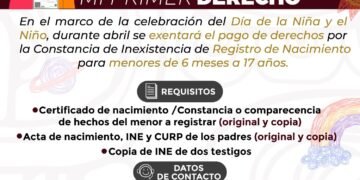 Exenta Isla Mujeres pago de constancia de nacimiento para menores durante abril