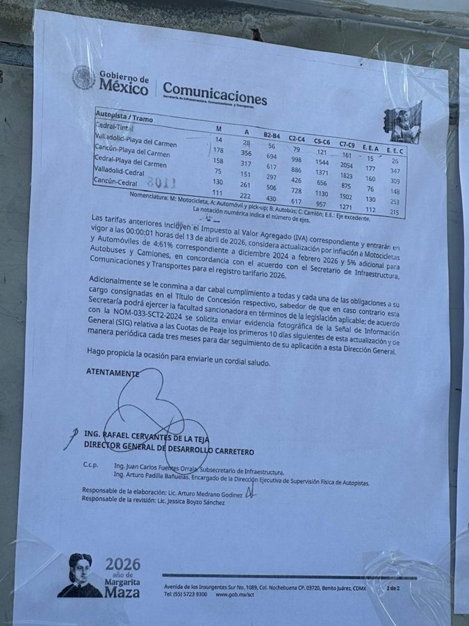 DESDE ESTE 13 DE ABRIL: Aumentan tarifas de casetas de peaje en QR 1 WhatsApp Image 2026 04 13 at 11.08.35 AM 1