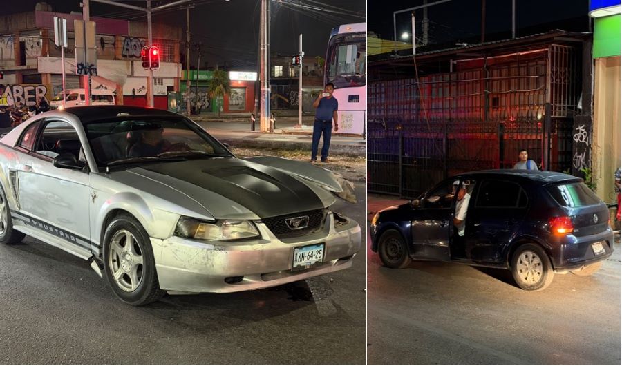 Conductor de Mustang provoca carambola y volcadura en avenida Kabah 1 MUSTANG2