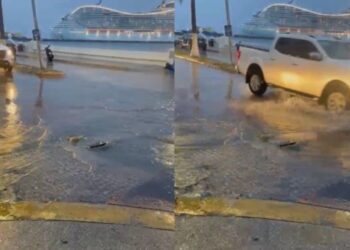 DESBORDAMIENTO EN EL MALECÓN: Lluvias colapsan drenaje sanitario de Cozumel