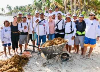ARRIBO ATÍPICO: Retiran más de 110 toneladas de sargazo de Playa Norte en Isla Mujeres