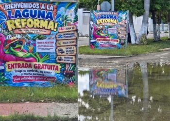 IRÓNICA PROTESTA: Bautizan como “Laguna Reforma” añejo bache en Chetumal
