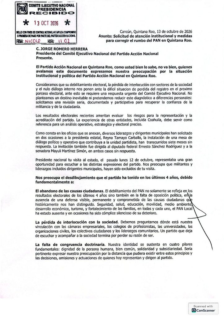 “SALVEMOS AL PAN”: Martínez Arcila pidió a Romero intervenir en Quintana Roo 1 WhatsApp Image 2026 10 14 at 11.18.23 AM